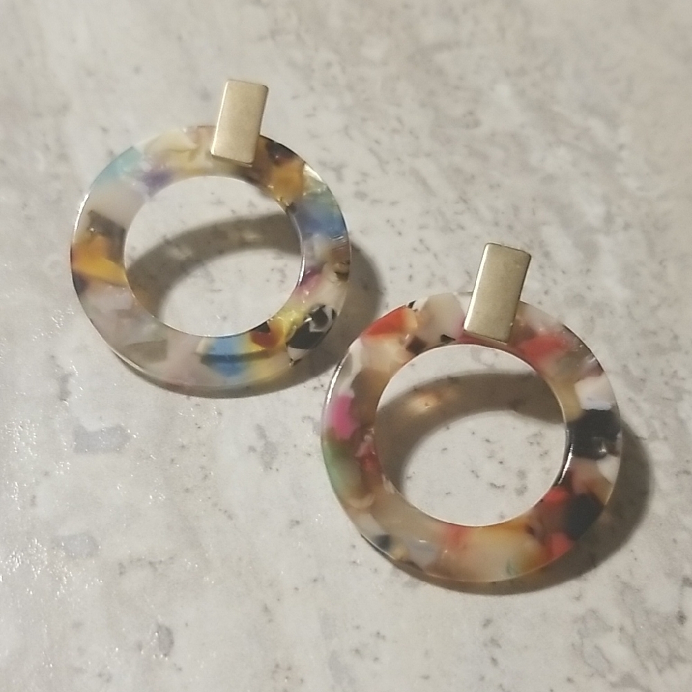 Multicolor Resin Hoop Drop Earrings with Gold Accent Costume jewelry